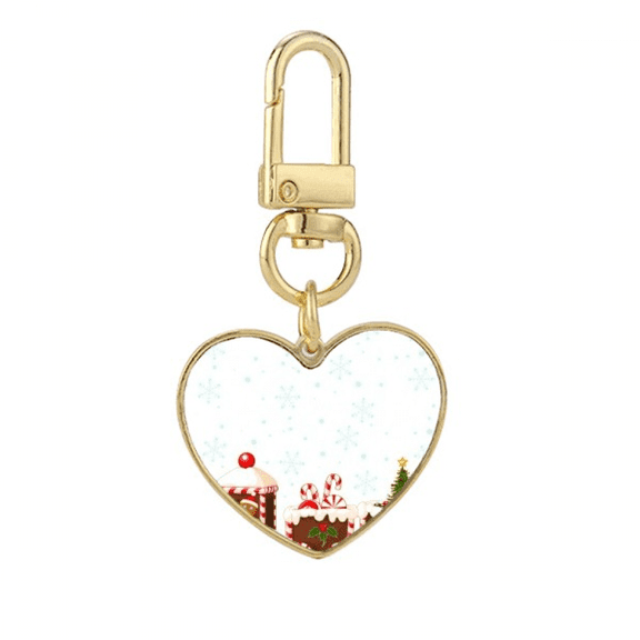 mas Candy Train Festival Gold Heart Keychain Metal Keyring Holder