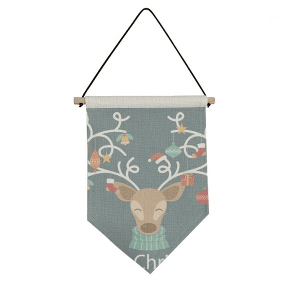 mas Elk Crutch Bell Festival Pattern Canvas Flag Hanging Wall Art Decor Banner
