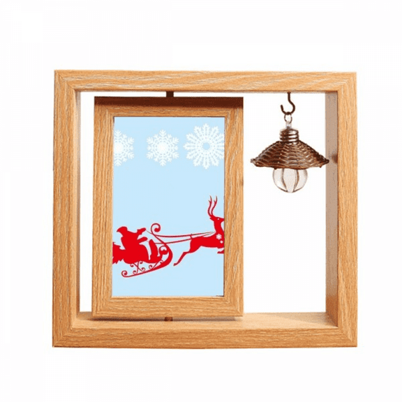 mas Elk Sled Snowflake Pattern Wooden Rotating Picture Photo Frame 4x6