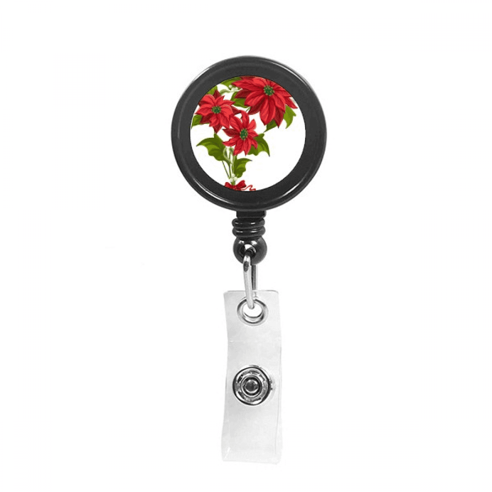 mas Flower Poinsettia Bouquet Red Retractable Keychain Badge Holder ID Badge
