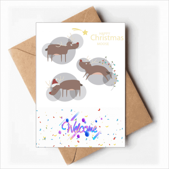 mas Reindeer Moose Pattern Welcome Back Greeting Cards Envelopes Blank