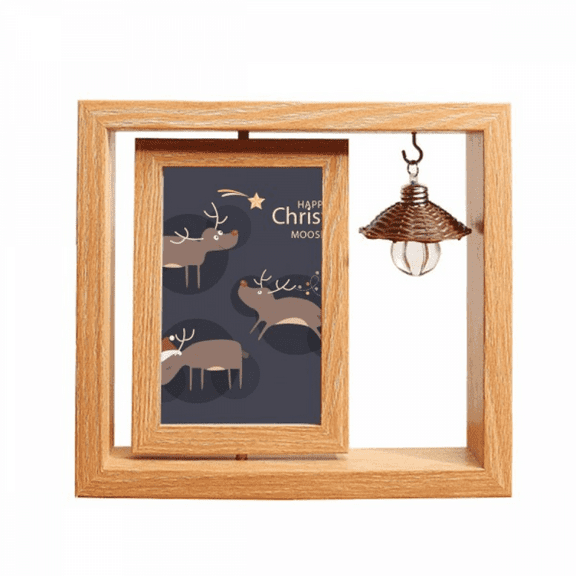 mas Reindeer Moose Pattern Wooden Rotating Picture Photo Frame 4x6