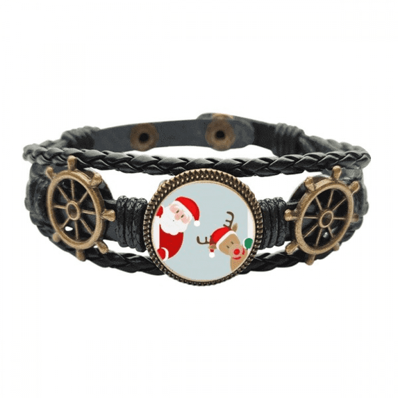 mas Santa Claus Elk Peep Leather Braided Ocean Bracelet Wristband