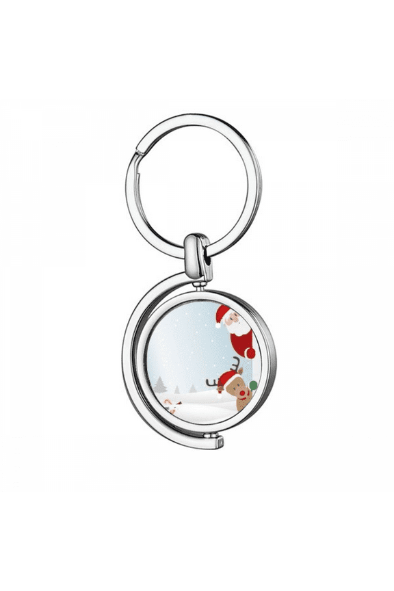 mas Santa Claus Elk Peep New Year Rotating Keychain Metal Keyring Holder