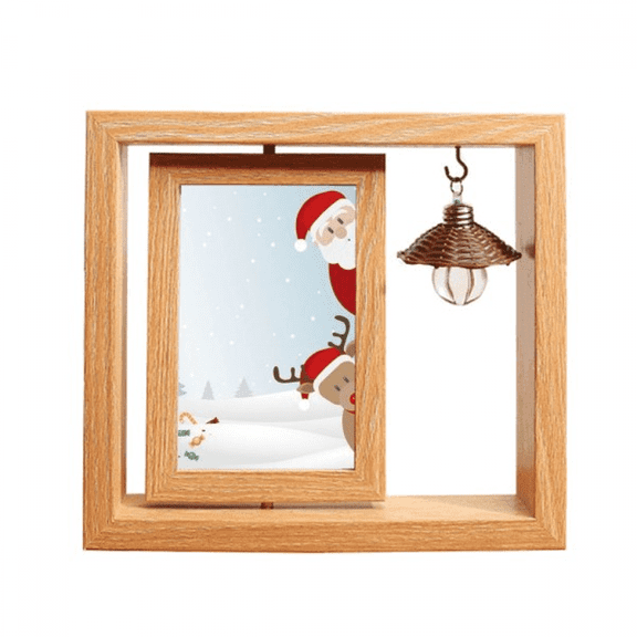 mas Santa Claus Elk Peep New Year Wooden Rotating Picture Photo Frame 4x6