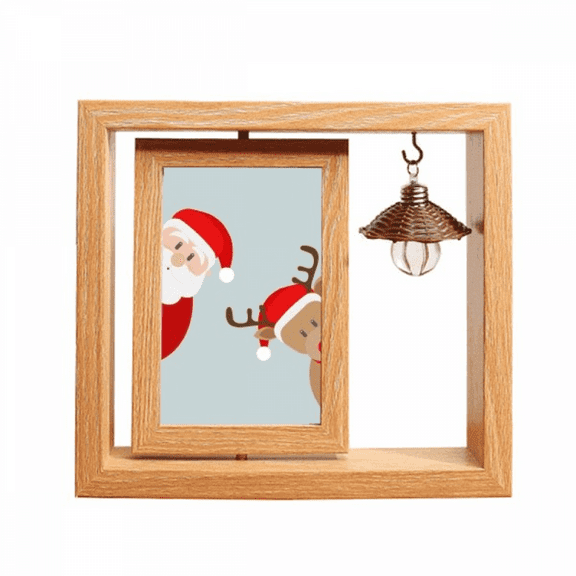 mas Santa Claus Elk Peep Wooden Rotating Picture Photo Frame 4x6