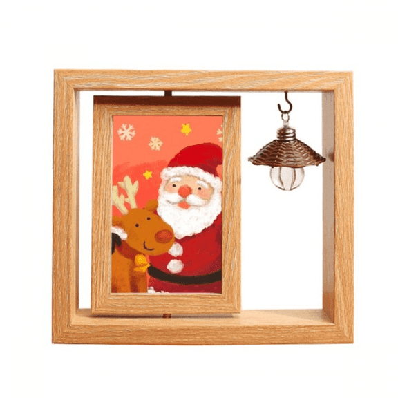mas Santa Claus Snowflake Elk Festival Wooden Rotating Picture Photo Frame 4x6