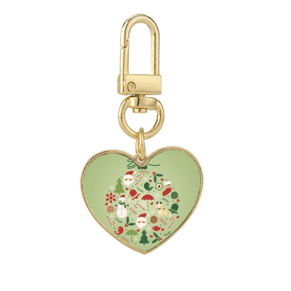 mas Santa Claus Snowman Tree Green Gold Heart Keychain Metal Keyring Holder