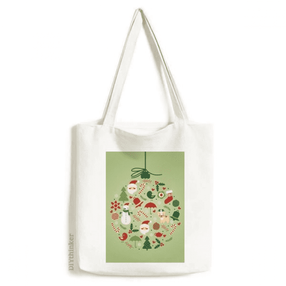 mas Santa Claus Snowman Tree Green Tote Canvas Bag Shopping Satchel Casual Handbag