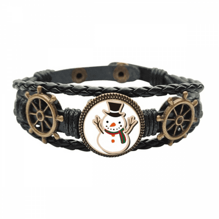 mas Snowman Cartoon Festival Leather Braided Ocean Bracelet Wristband