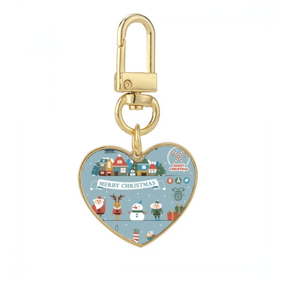mas Snowman Festival Santa Claus Gold Heart Keychain Metal Keyring Holder