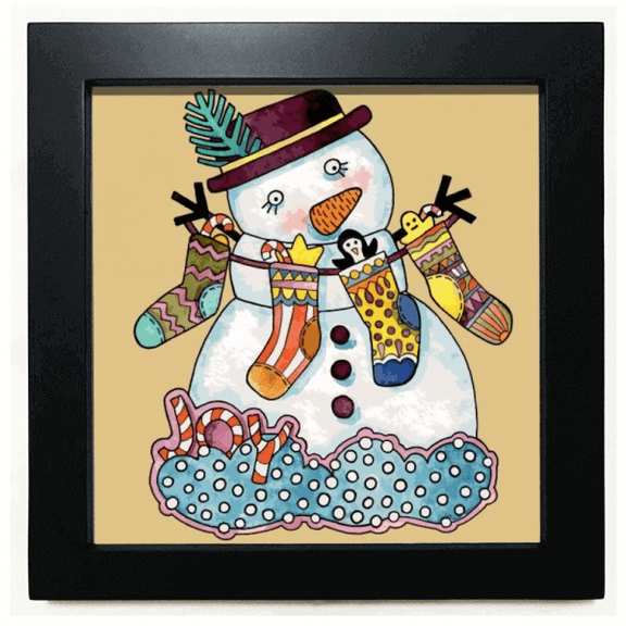 mas Snowman Sock Festival Black Square Frame Picture Wall Tabletop