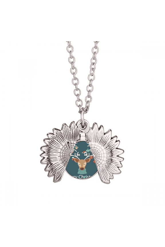 mas elk crutch bell festival pattern sunflower necklace pendant locket jewelry
