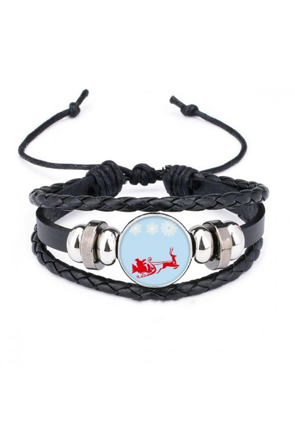 mas elk sled snowflake pattern bracelet braided leather woven wristband
