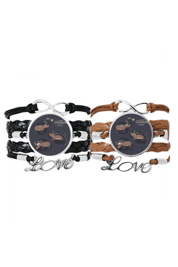 mas reindeer moose pattern bracelet hand strap leather wristband double set