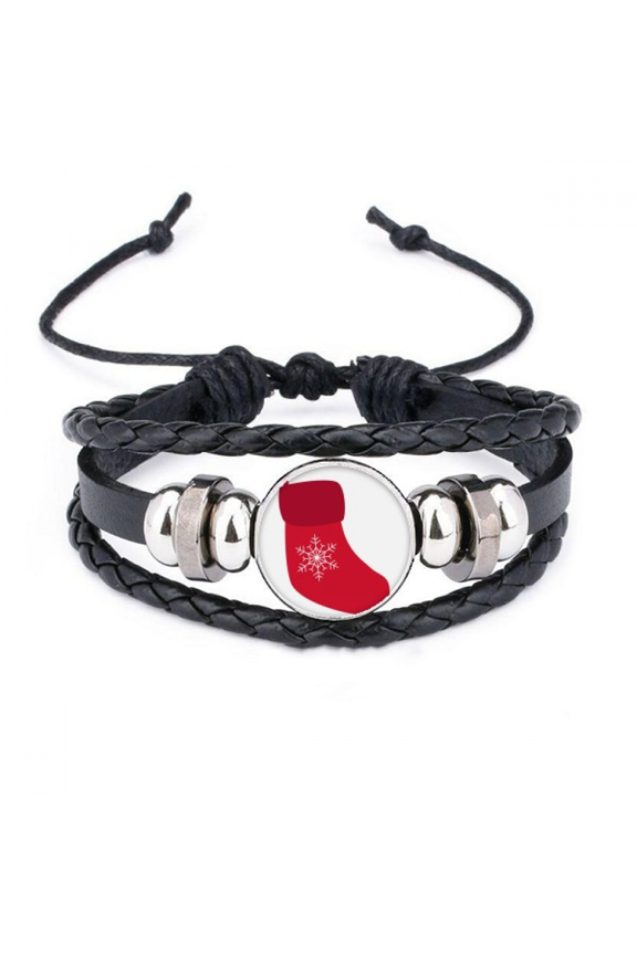 mas snowflake sock red festival bracelet braided leather woven wristband
