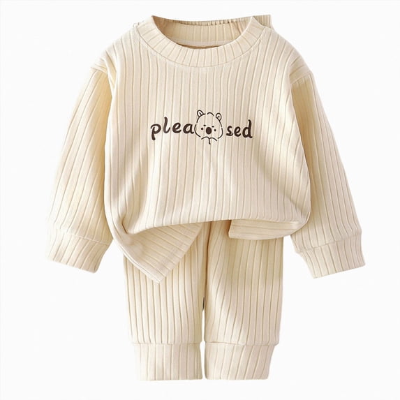 masbird 2 Pieces Pajamas Toddler Girls Boys Long Sleeve Cotton Pjs Kids Fall Winter Sleepwear Sets for 6-12 Months 12-24 Months 2 3 4 5 6 7 8 9 T Children(Beige,10-11 Y)