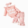 thumbnail image 1 of masbird Baby Girl Fall Clothes Rib Knit Ruffle Romper Bell Bottoms Flare Pants Set 3Pcs Infant Cowgirl Outfit,Pink,6-9 M, 1 of 9