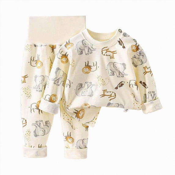 masbird Cotton 2 Piece Pajamas Boys Girls Long Sleeve Sets Toddler Pjs Kids Fall Winter Sleepwear Sets for 6-12 Months 12-24 Months 2 3 4 5 6 7 8 9 T Children(Brown,6-12 M)
