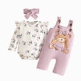 thumbnail image 1 of masbird Infant Baby Girl Clothes Long Sleeve Ruffle Romper Pants Headband Set 3Pcs Newborn Fall Winter Outfits,Light Purple,3-6 M, 1 of 9