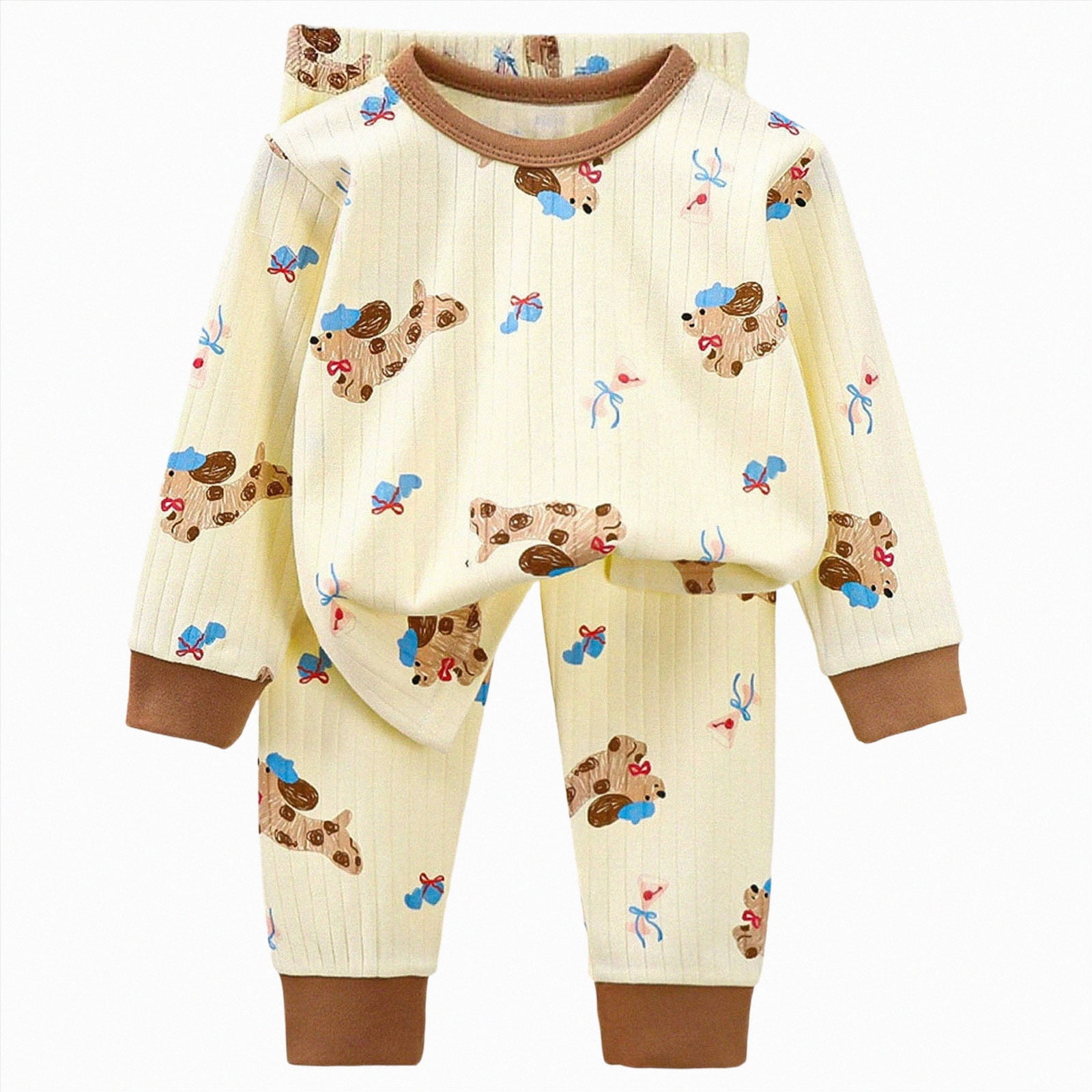 masbird Little Girls Boys Pajamas Cotton Long Sleeve Pjs Set Kids Graphic Pajama Baby 2 Pieces Sleepwear Toddler Heart Clothes 6-24 Months 2t 3t 4t 5t 6t 7t 8t 9t(Coffee,3-4 Y)