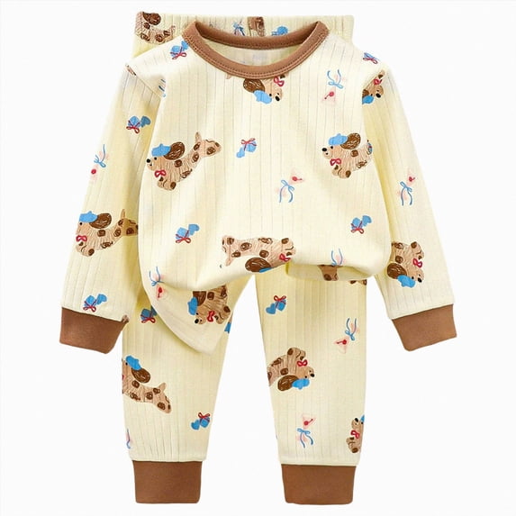 masbird Little Girls Boys Pajamas Cotton Long Sleeve Pjs Set Kids Graphic Pajama Baby 2 Pieces Sleepwear Toddler Heart Clothes 6-24 Months 2t 3t 4t 5t 6t 7t 8t 9t(Coffee,3-4 Y)