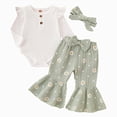 thumbnail image 1 of masbird Newborn Baby Girl Clothes 3pcs Infant Rib Frill Long Sleeve Romper Flared Pants Headband Set Fall Winter Outfits,Light Green,18-24 M, 1 of 9