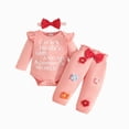 thumbnail image 1 of masbird Newborn Baby Girl Fall Outfits Rib Frill Long Sleeve Ruffled Romper Pants Headband Set 3Pcs Winter Clothes,Pink,9-18 M, 1 of 9