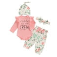 thumbnail image 1 of masbird Newborn Baby Girl Fall Winter Outfits Cute Ruffle Long Sleeve Ribbed Romper Top Bow Pants with Headband 0 3 6 12 18 24 Months(Pink,0-3 M), 1 of 7