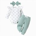 thumbnail image 1 of masbird Newborn Infant Baby Girl Clothes 3Pcs Ruffle Long Sleeve Romper Pants Headband Set Fall Winter Outfits,Light Green,3-6 M, 1 of 9