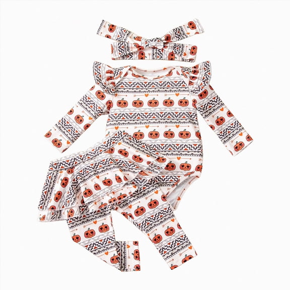 masbird Newborn Infant Baby Girls Clothes Ribbed Bodysuit Pants Set Fall Winter Outfits 0 3 6 12 18 24 Months,Orange,9M/74