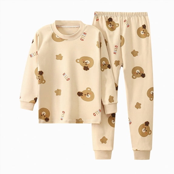 masbird Toddler Girls Boys Dailywear Outfits Set 2-piece Pajamas Sleepwear Pjs for Baby Spring Fall Winter Kids Loungewear Set for 6-24 Months 2t 3t 4t 5t 6t 7t 8t 9t(Beige,2-3 Y)