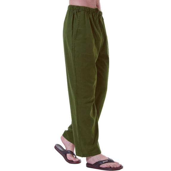 mashalili Men's Linen Cotton Yoga Pants Casual Loose Sweatpants Drawstring Beach Trousers Lounge Open Bottom Pants with Pockets armygreen XL