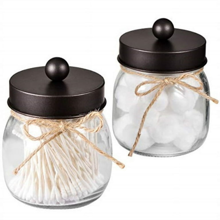 Glass Vanity Canisters with Gold Lids, Mason Jar Bathroom Set (3