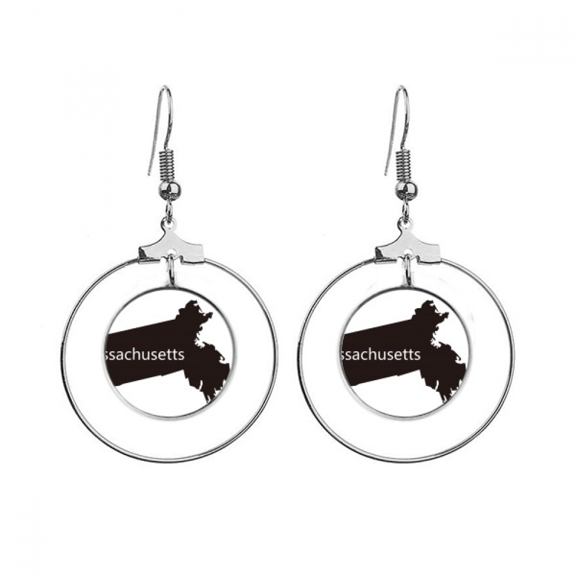 massachusetts usa map outline earrings dangle hoop jewelry drop circle