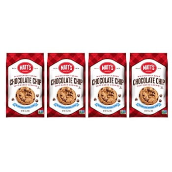 matt's cookies chocolate chip soft-baked cookies, all natural ingredients, non-gmo, 14oz bag, 4 count