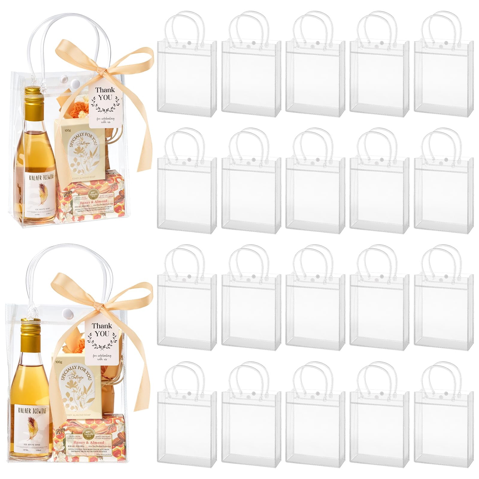 mauproy 24 Pack Clear VTF5 Plastic Gift Bags with Handles, Party Favor ...