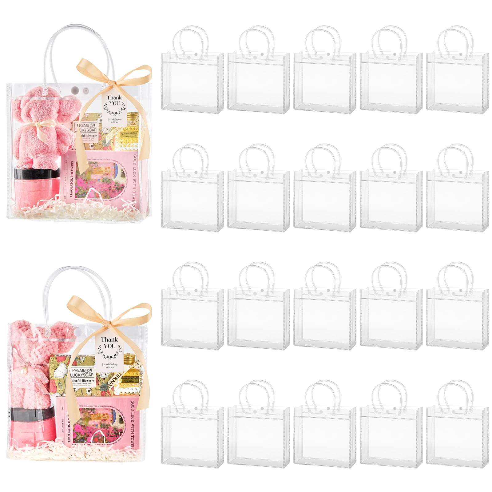 mauproy 24 Pack Clear VTF5 Plastic Gift Bags with Handles, Party Favor ...