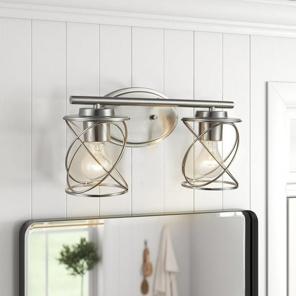 mavcadonf 2-Lights Brushed Nickel LED Vanity Light with Clear Glass Shades