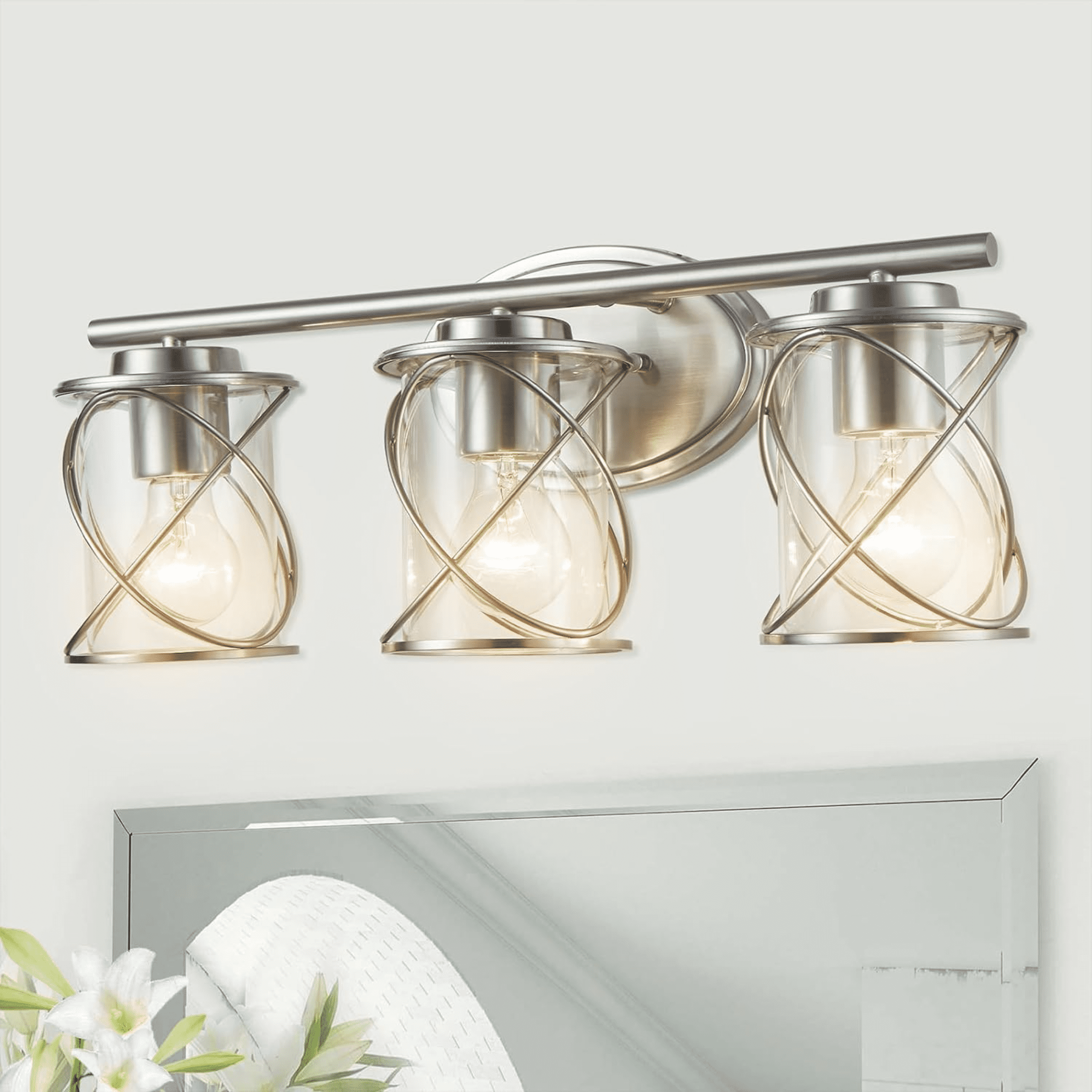 mavcadonf 3-Lights Brushed Nickel Multi Mounting Position LED Vanity Light with Clear Glass Shade