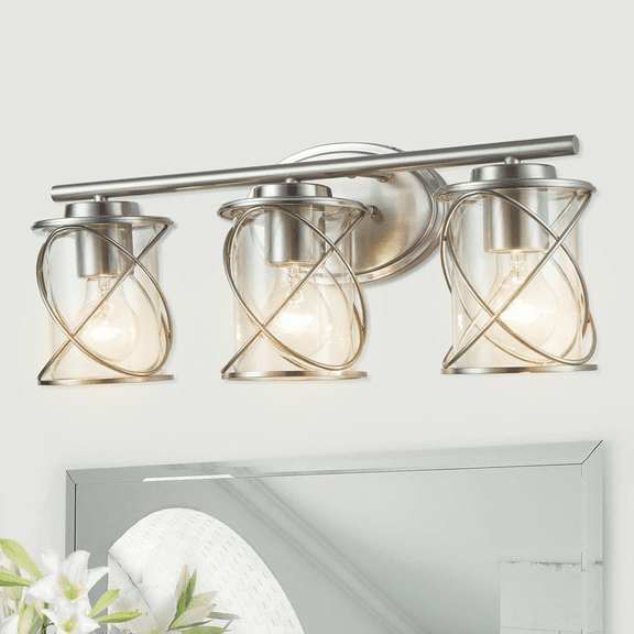 mavcadonf 3-Lights Brushed Nickel Multi Mounting Position LED Vanity Light with Clear Glass Shade