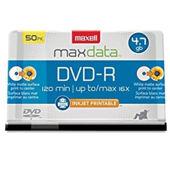 maxell 4.7GB 16X DVD-R White Inkjet Hub Printable 50 Packs Spindle Disc Model 638022