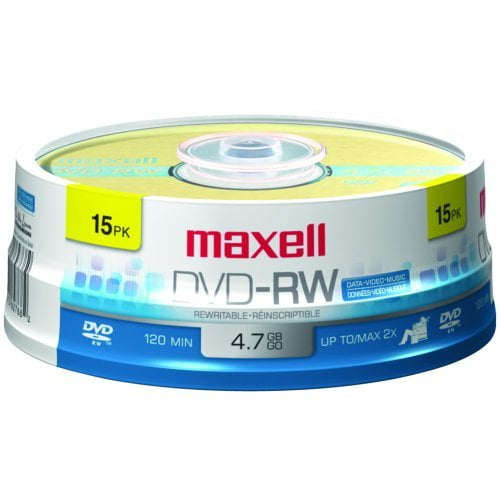 Maxell 635117 DVD-RW DVD Rewritable DVD Discs 4.7GB 2X 120 Min Spindle 15 Pack  [DIGI REC. MEDIA]