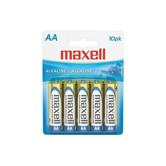 Maxell 723410P Ready-to-go Long Lasting and Reliable Alkaline Battery AA Cell 10-Pack with High Compatibility, gold