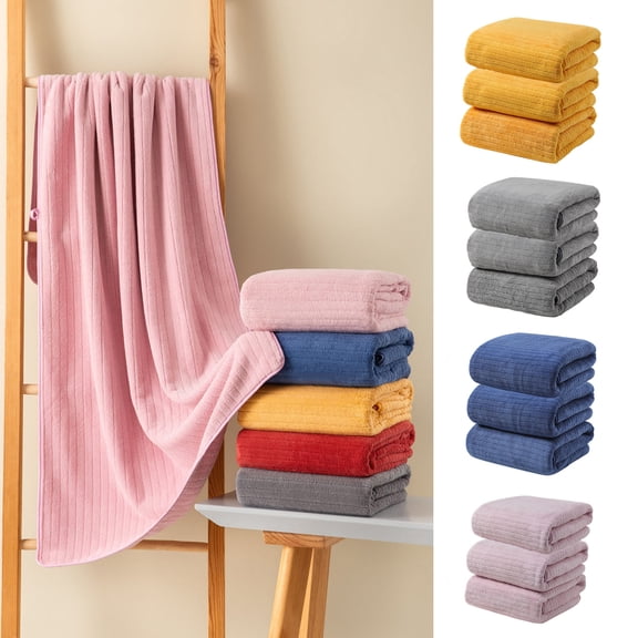 maxiaoxia 3cp Coral Velvet Towel For Adult Daily Use At Home Absorbent Dry Hair Towel That Does Not Hair Beach Towel Strip Patterned Bath Towel Sandproof Beach Blanket for Swimming Pool Travel