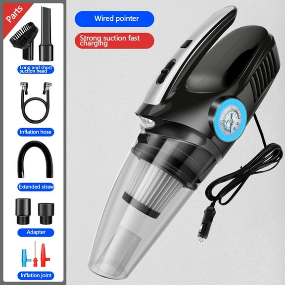 maxiaoxia 4-in-1 Car Vacuum Cleaner Tire Inflator, Portable Car Vacuum Cleaner 6000PA/120W/DC 12V with Led Light, Handheld Vacuum with Pump（Wired Pointer Version for Car Only）