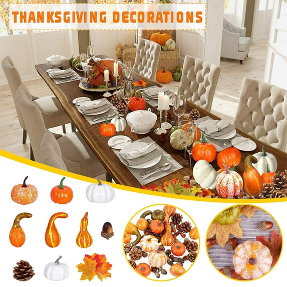 maxiaoxia Artificial Pumpkins Decoration Set,Maple Leaf, And Gourd Thanksgiving Decorations for Indoor