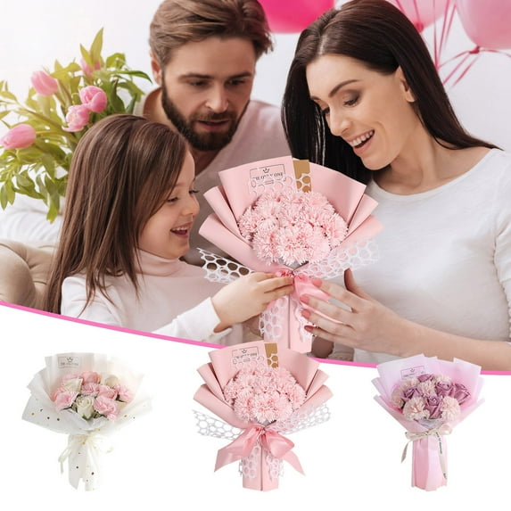 maxiaoxia Carnation Soap Bouquet, Rose Flower Gift, Preserved Flower Mother's Day Gift, Happy Mothers Day, for Mom, Wife Girlfriend, Lover