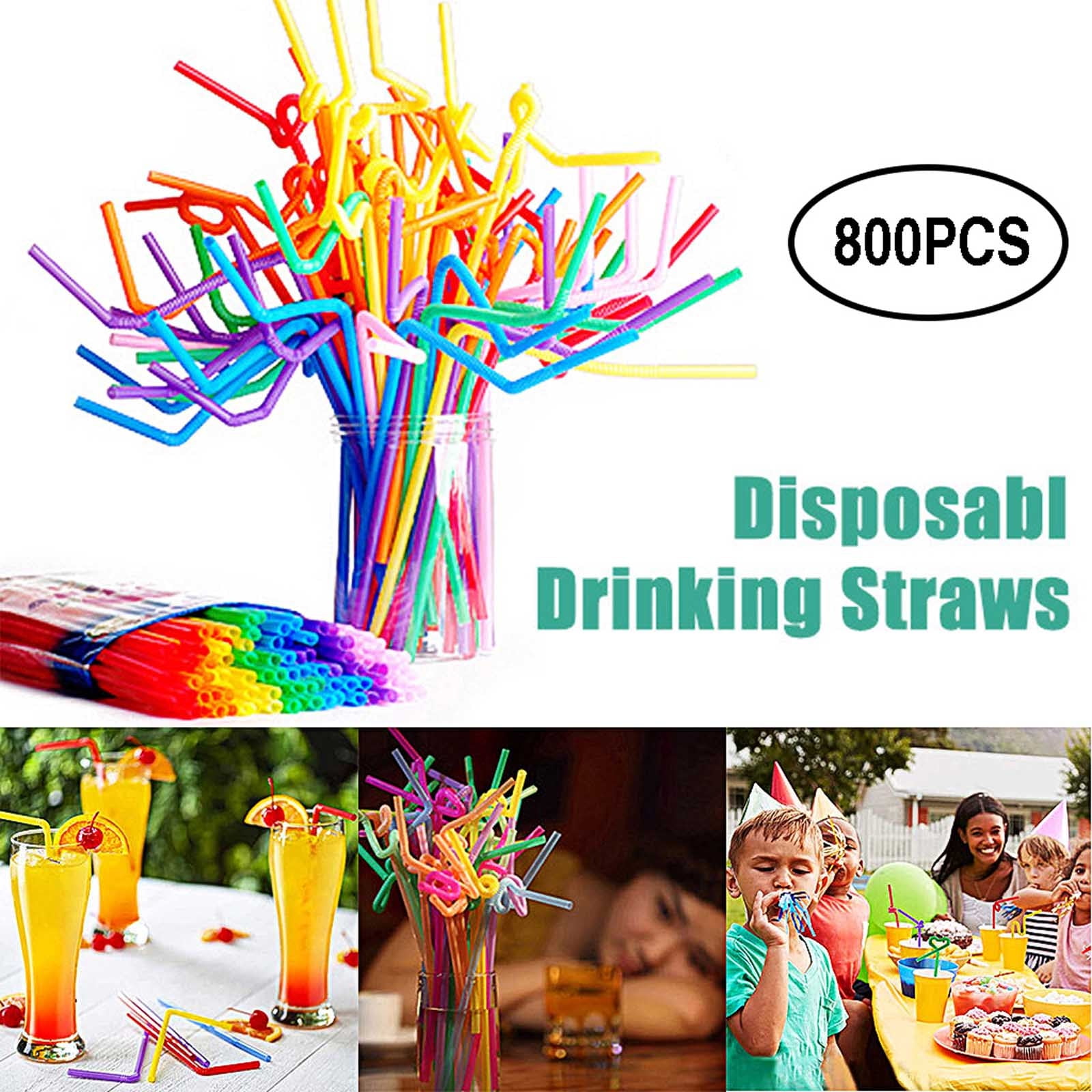 maxiaoxia Flexible Plastic Straws, Colorful Disposable Bendy Straws, Extra Long Drinking Straws