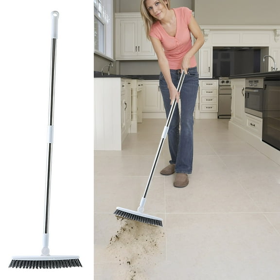 maxiaoxia Floor Scrub Brush Telescopic with Long Handle, 2-in-1 Floor Scrub Brush Scrubbing Brush Stiff Bristles V-brush Cleaner for Bathroom Shower Indoor Cleaning Kitchen Wall Deck 34.84in Tall